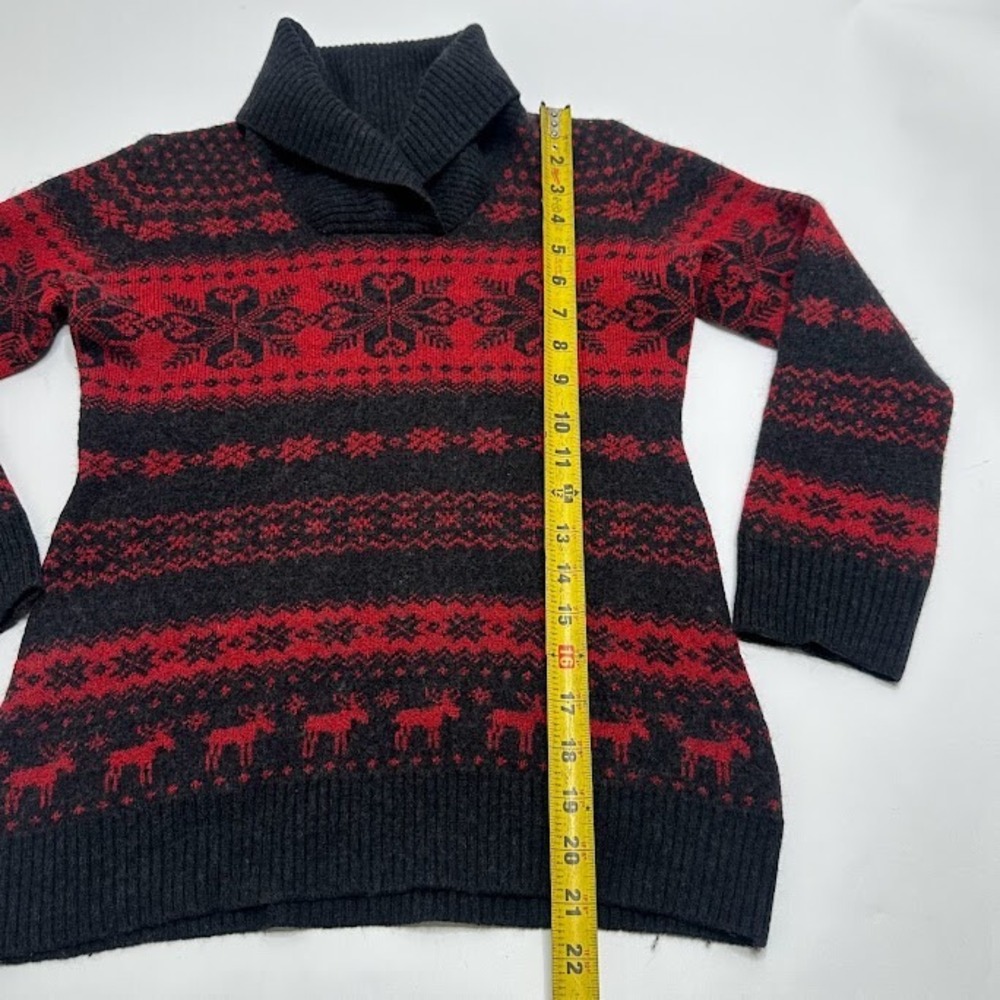 Krimson Klover Sweater Girls L Large 100% Merino Wool Red Black Moose Snowflake - Picture 2 of 8